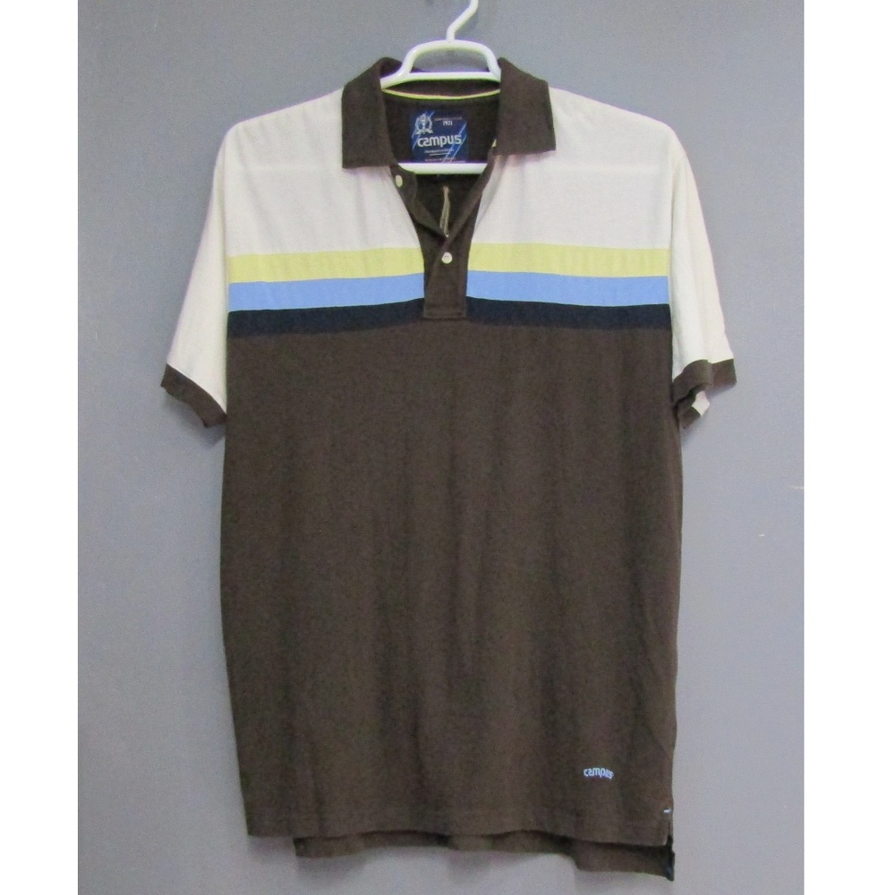 NEW Campus Polo shirt Brown White Blue Yellow Sz L